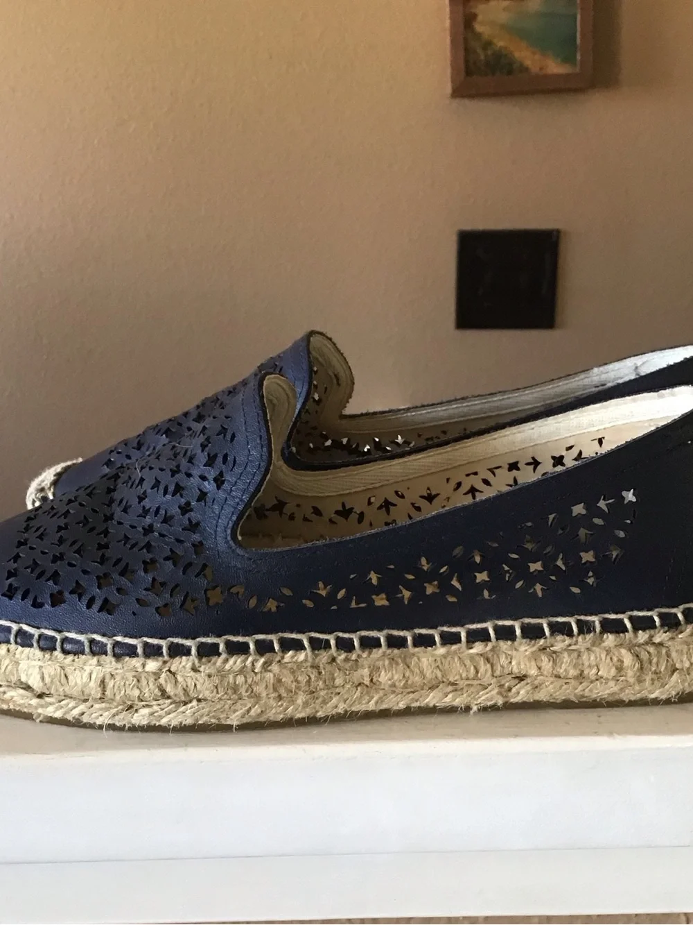 Blue Leather Perforated Slip On Soludos Espadrilles (Size 6)